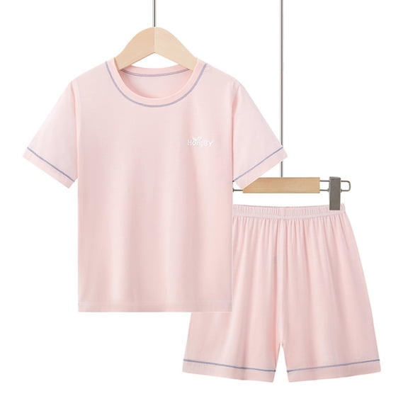 Fatuov Short Sleeve T-shirt and Shorts Set for Girls Soft Top Set for Outdoor Summer Cute Print 2-Piece Clothes 3 Years, Pink