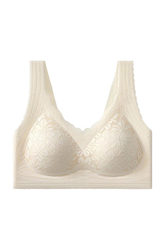 Soft Cup Lace Bras for Women Push Up Wireless Fashion Everyday Bras for Office Wear Full Coverage Seamless Underwear 36B, Beige