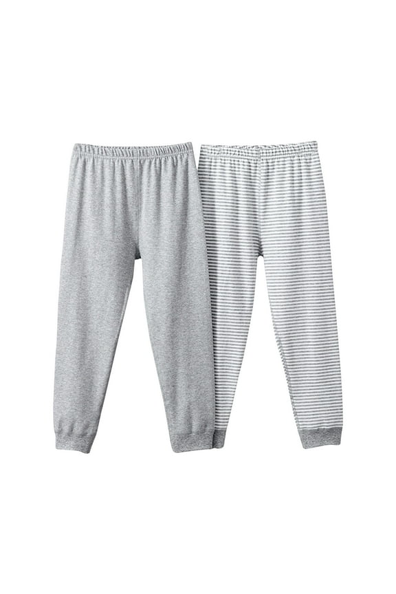 Soft Thermal Pants for Boys Comfortable Girls Relaxed Fit Long Pants for Play Cotton Joggers Size 4T-5T, 2-Pack, Gray