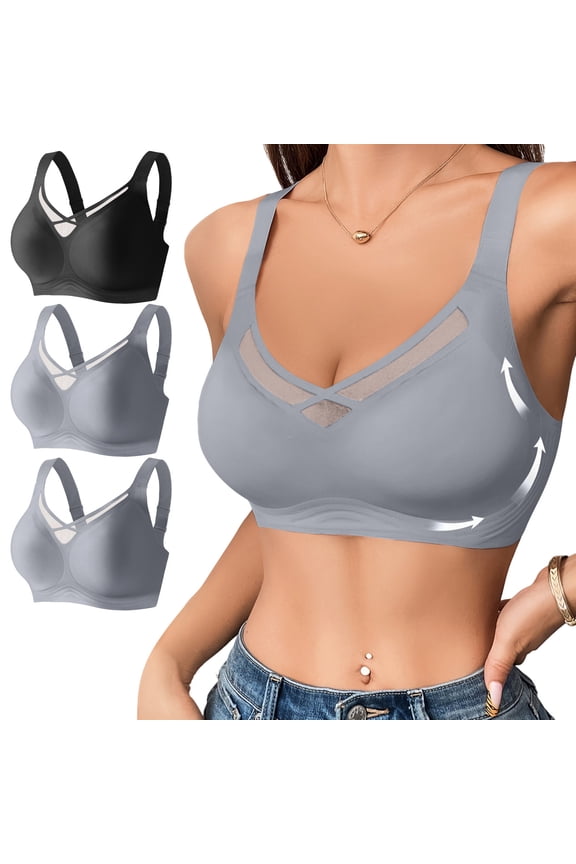 Sports Bra for Women Full Coverage Push Up Wireless Bralette Seamless Soft Casual Bra 40C, 3-Pack, Black