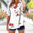 thumbnail image 1 of Fatuov Summer Button-Down V-Neck Shirts for Women Short Sleeve Floral Printed Blouses Loose and Fashionable Tops White XXL, 1 of 5