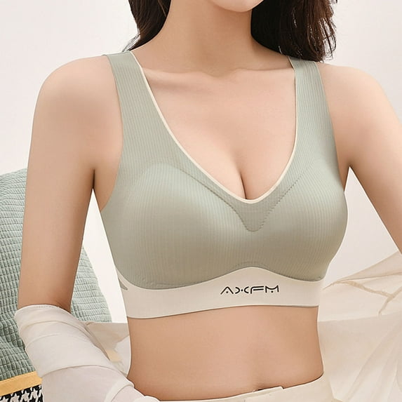 Fatuov T-Shirt Bras for Women Push-Up Solid Color Seamless Underwear for School Support Bras 40A, Green