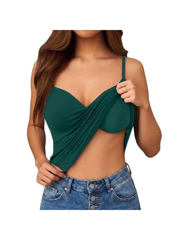 Tank Tops Women with Built-in Bra, Adjustable Spaghetti Strap Basic Camisole, Solid Slim Fit Going Out Cami Undershirt Shapewear