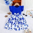 thumbnail image 1 of Fatuov Toddler Girls Summer Dress Crew Neck Floral Print Midi A-Line Princess Dress for Party Short Sleeve Everyday Wear Dress Blue, Sizes 5T, 1 of 5
