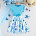 thumbnail image 1 of Fatuov Toddler Girls Summer Dress Crew Neck Short Sleeve Midi A-Line Princess Dress for Party Cute Print Play Dress Light Blue, Sizes 5T, 1 of 5