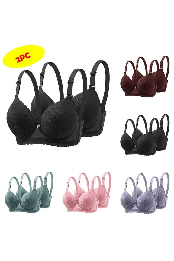 Push Up Bras for Women Plus Size Bras for Everyday Comfort Underwire Lace Underwear, 2-Pack