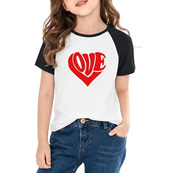 Fatuov Valentine Graphic Tees for Kids Short Sleeve Love Print Round Neck Soft Top for Boys Girls 3-14 Years
