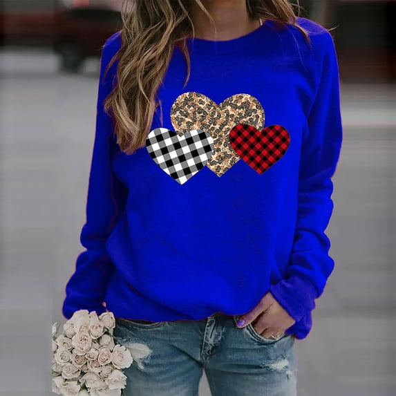 YOTAMI Valentine's Shirt for Women Pullover Long Sleeve Loose Fit Crew Neck Blouse - Valentine's Day Gift for Her