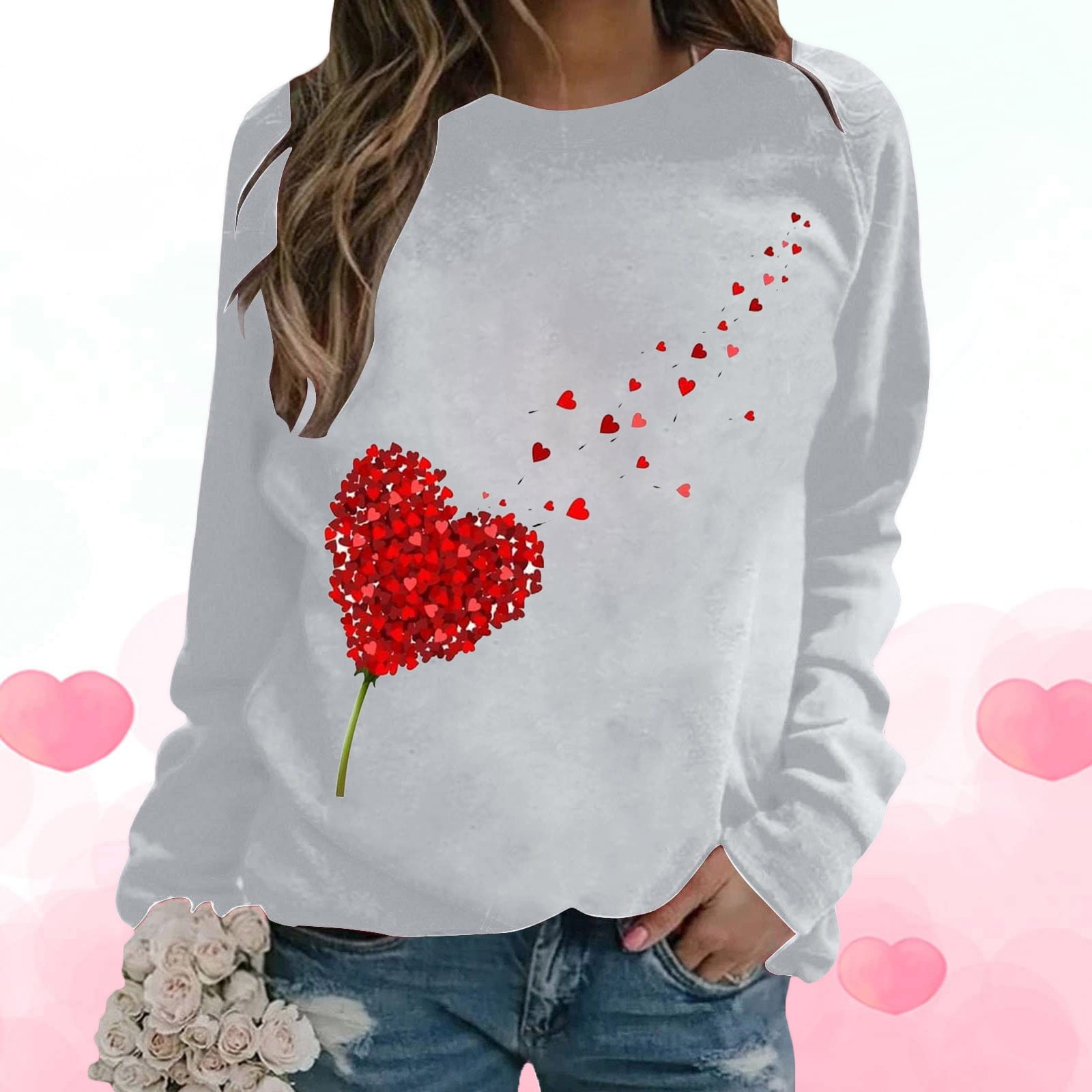 Fatuov Valentines Day Sweatshirt for Women - Love Heart Print Long ...