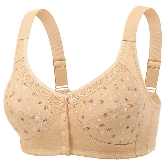 Fatuov Wirefree Bras for Women Front Closure Full Coverage Push-Up Bralettes for Sleep Thin Sexy Plus Size Bras 36A, Beige