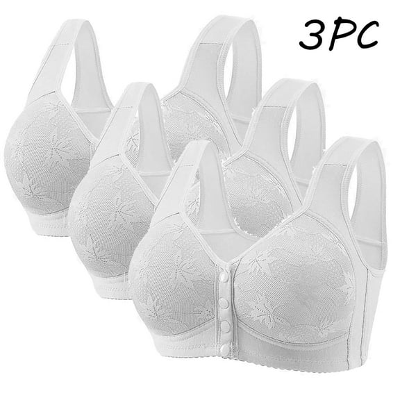 Fatuov Wirefree Bras for Women Front Closure Sexy Everyday Bras Plus Size Push-Up Bras 44A, White, 3-Pack