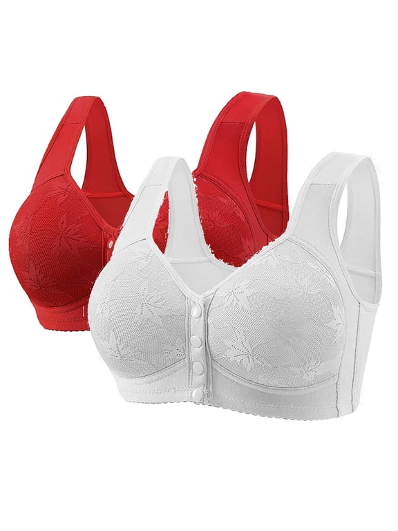 Wirefree Bras for Women Front Closure Sexy Lingerie Bras Plus Size Push-Up Bras 48A, White, 2-Pack