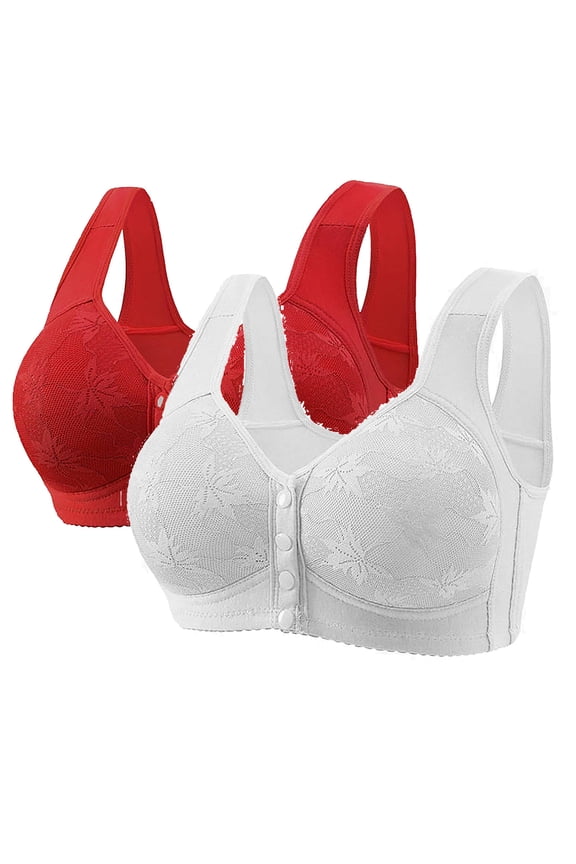 Wirefree Bras for Women Front Closure Sexy Lingerie Bras Plus Size Push-Up Bras 48A, White, 2-Pack