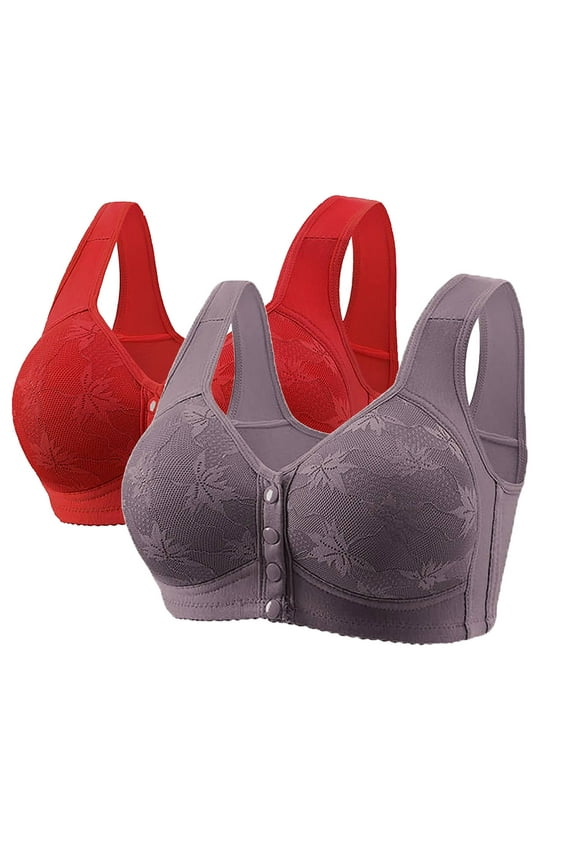 Wirefree Bras for Women Front Closure Sexy Lingerie Bras Plus Size Push-Up Bras 50A, Purple, 2-Pack