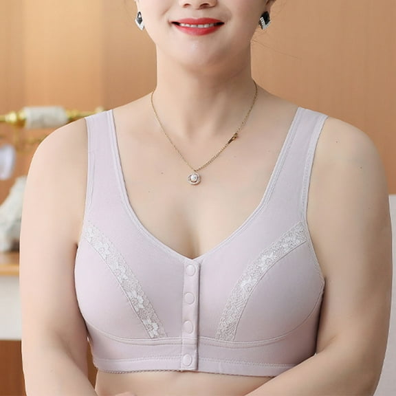Fatuov Wirefree Bras for Women Front Closure Solid Color Sexy Push-Up Bralettes for Daily Full Coverage Seamless Bras 40A, Gray