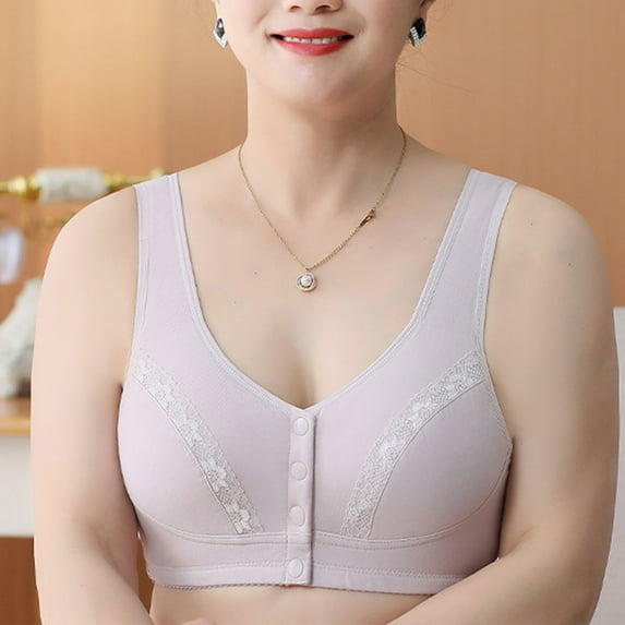 Fatuov Wirefree Bras for Women Front Closure Solid Color Sexy Push-Up Bralettes for Daily Full Coverage Seamless Bras 40A, Gray