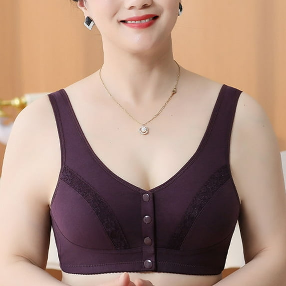 Fatuov Wirefree Bras for Women Front Closure Solid Color Sexy Push-Up Bralettes for Daily Full Coverage Seamless Bras 40A, Purple