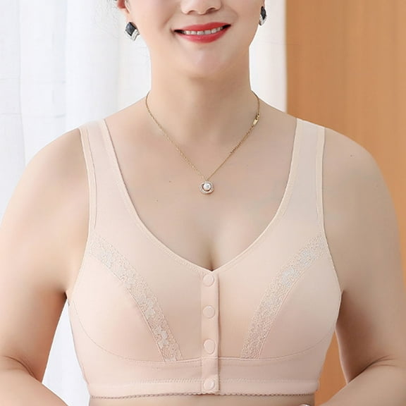 Fatuov Wirefree Bras for Women Front Closure Solid Color Sexy Push-Up Bralettes for Daily Full Coverage Seamless Bras 42A, Beige