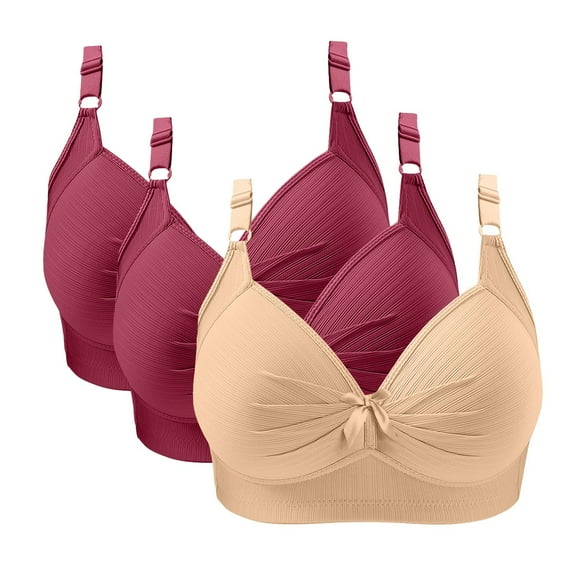 Fatuov Wirefree Bras for Women Plus Size Full Coverage Breathable Everyday Bras for Casual Seamless Push Up T-Shirt Bras, 3-Pack, Beige, 42B