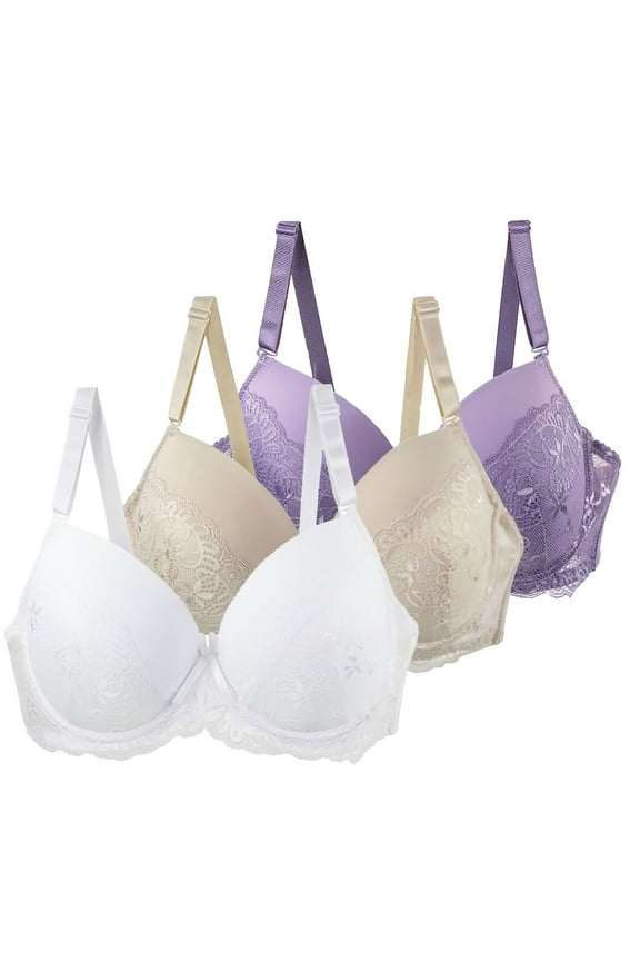 Wirefree Bras for Women Plus Size Lingerie Bras for Home Sexy Full Coverage Bras 36C, Purple, 3-Pack