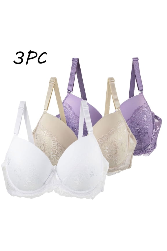 Wirefree Bras for Women Plus Size Lingerie Bras for Home Sexy Full Coverage Bras 42C, Purple, 3-Pack