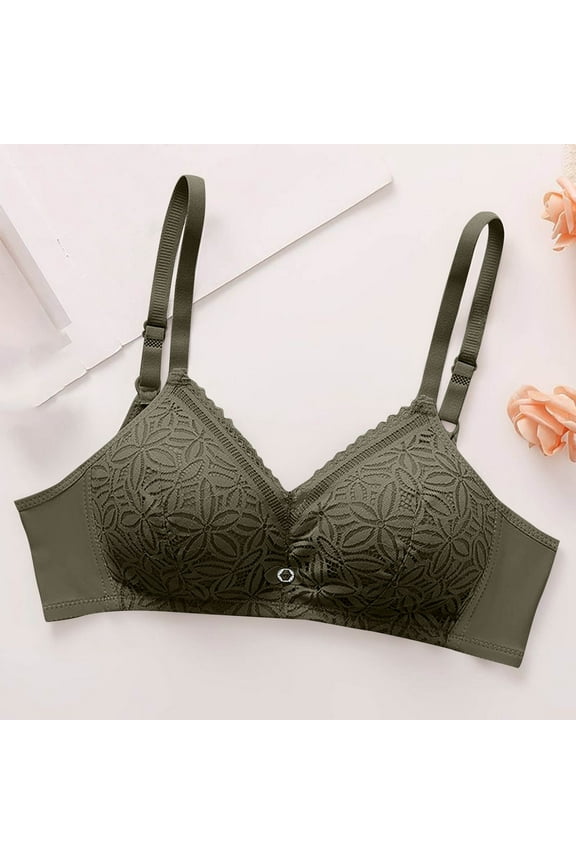 Wirefree Bras for Women Push-Up Spaghetti Straps Lace Bralettes for Sleep Sexy Thin Breathable Summer Bras 42A, Army Green