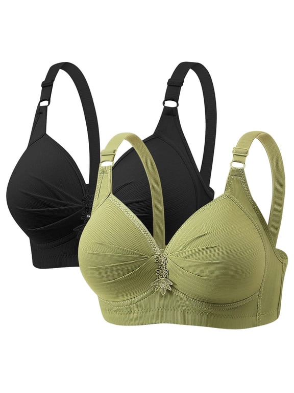 Wirefree Bras for Women Seamless Full Coverage All Day Comfort Bras for Everyday Push Up Soft Plus Size Bralette, 2-Pack, Black, 40B