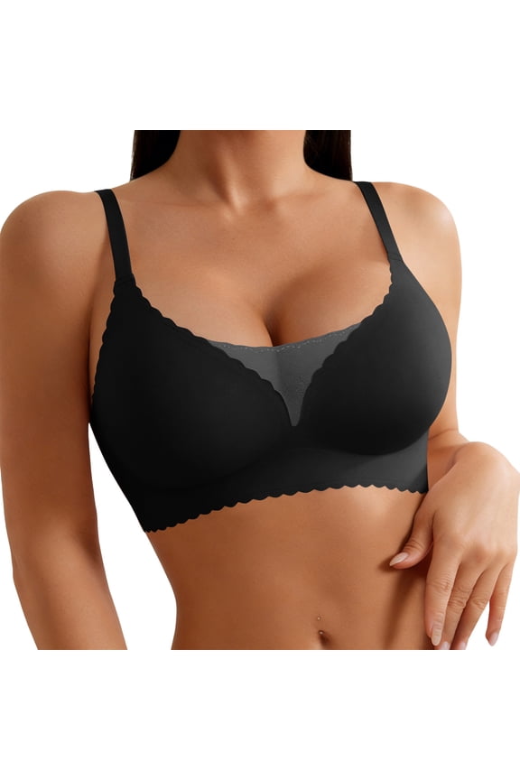 Wireless Bra for Women Push Up Lace Underwear Bra Patchwork Light Support Bra Everyday Wear Black Bra 34A