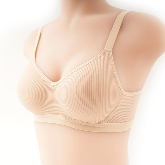 Fatuov Wireless Bras for Women Under $5 Spaghetti Straps Solid Color Push-Up Bralettes for Daily Sexy Full Coverage Seamless Bras 36A, Beige