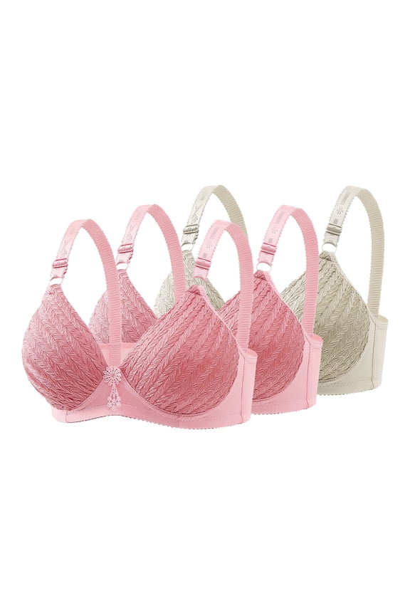 Wireless Bras for Women Plus Size Full Coverage Embroidery Breathable Daily Bras for Work Seamless Push Up Lace T-Shirt Bras, 3-Pack, Green, 40B