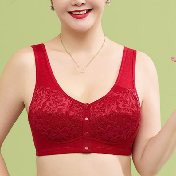 Fatuov Wireless Bras for Women Front Closure Sexy Solid Color Push-Up Bralettes for Casual Full Coverage Seamless Bras 38A, Red