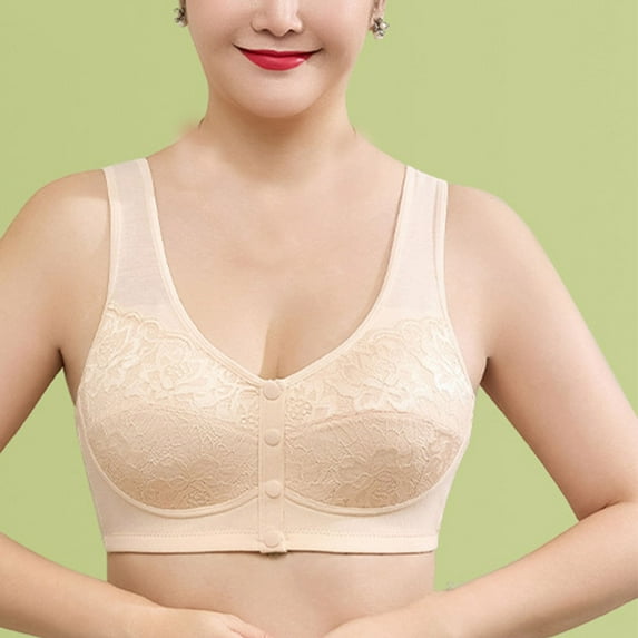 Fatuov Wireless Bras for Women Front Closure Sexy Solid Color Push-Up Bralettes for Casual Full Coverage Seamless Bras 44A, Beige
