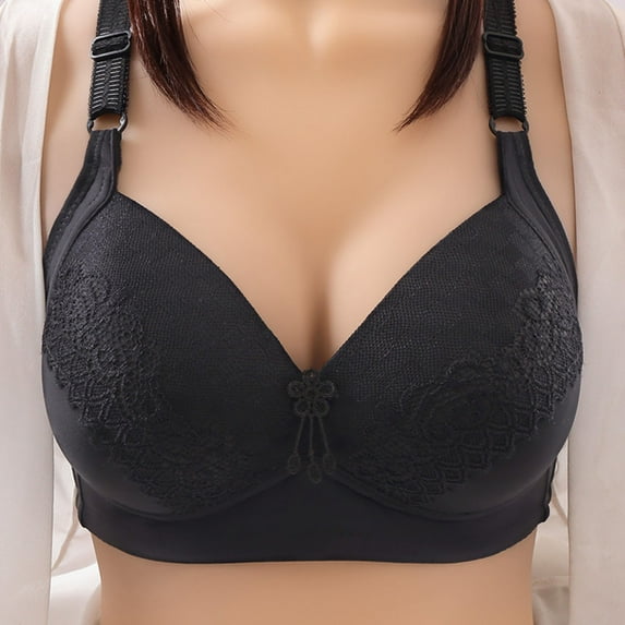 Fatuov Push Up Bras for Women Plus Size Comfort Bras for Everyday Full Coverage Bras Wireless Underwear Black 42D