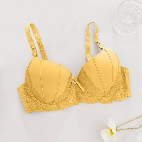 Fatuov Wireless Bras for Women Plus Size Push-Up Bralette Everyday Underwear for Shopping Support Bras 38B, Yellow