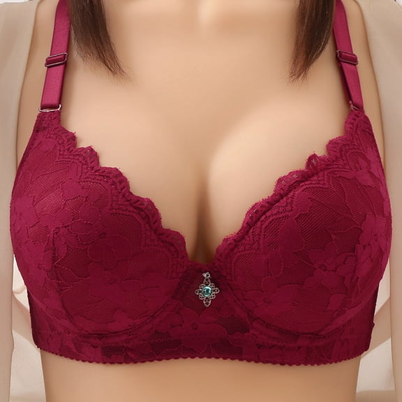 Fatuov Wireless Bras for Women Plus Size Push-Up Underwear for Casual Outings Support Bras 46B, Wine