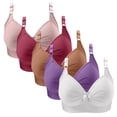 thumbnail image 1 of Fatuov Wireless Bras for Women Plus Size Seamless Full Coverage Breathable T-Shirt Bras for Everyday Wear Push Up Bralette, 5-Pack, Wine, 44B, 1 of 5