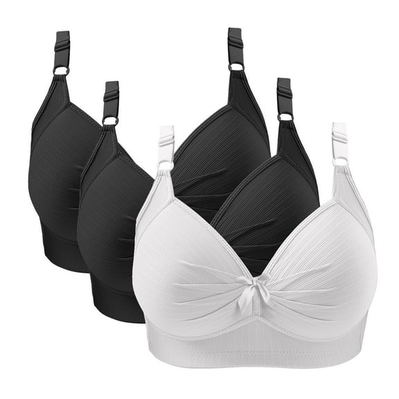 Fatuov Wireless Bras for Women Plus Size Seamless Full Coverage Soft T-Shirt Bras for Everyday Wear Push Up Bralette, 3-Pack, White, 48B