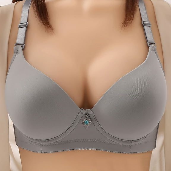 Fatuov Wireless Bras for Women Push-Up Plus Size Bralette Underwear for Casual Outings Comfort Bras 42B, Gray