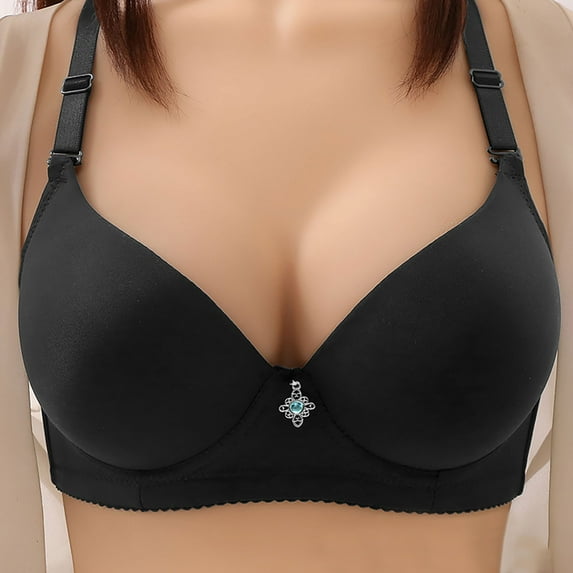 Fatuov Wireless Bras for Women Push-Up Plus Size Bralette Underwear for Casual Outings Comfort Bras 44B, Black