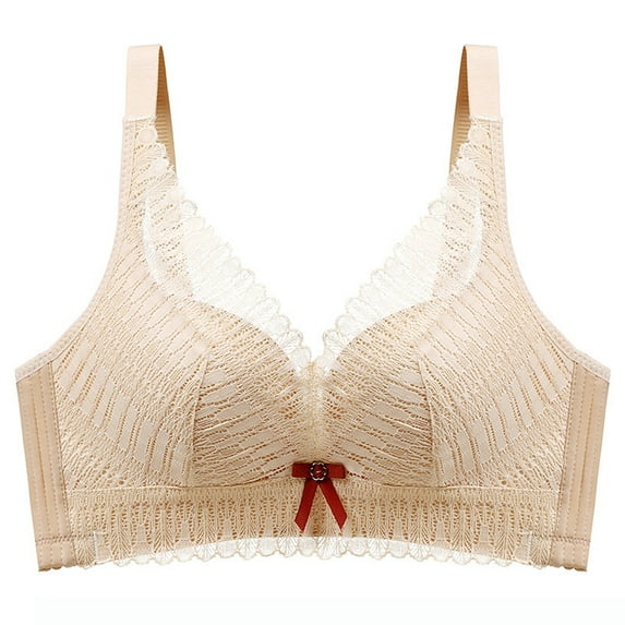 Fatuov Wireless Bras for Women Push-Up Bras Solid Color Lace Underwear for Lounge Bralette Support Bras 40A, Beige