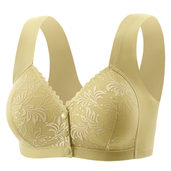 Fatuov Women's Bra for Daily Push Up Plus Size Lace Wireless Bra Front Closure Light Support Bra Yellow Bra 36B