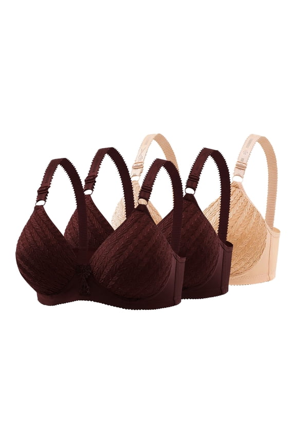 Women's Bras Plus Size Full Coverage Seamless Soft T-Shirt Bras for Everyday Wear Push Up Embroidery Lace Bralette No Underwire, 3-Pack, Beige, 42B