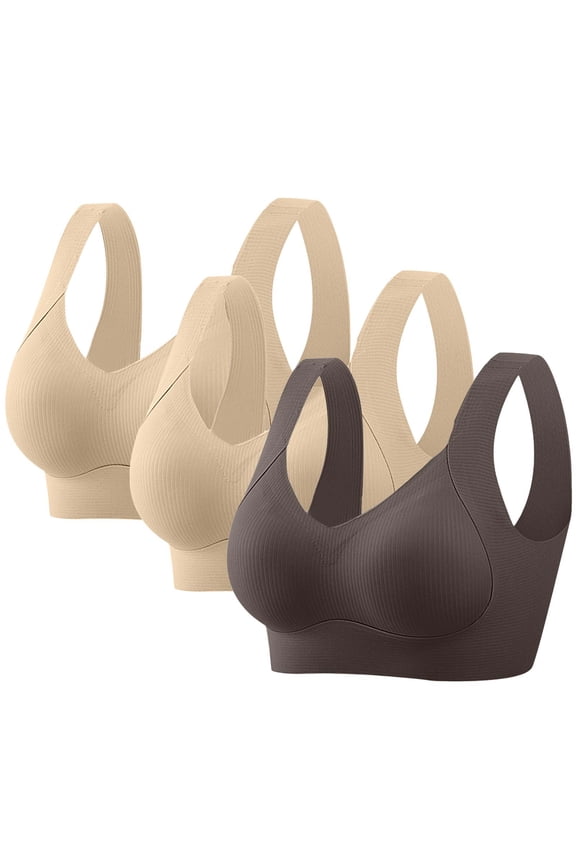 Women's Bras Plus Size Seamless All Day Comfort Bras for Daily Push Up Full Coverage Soft T-Shirt Bras No Underwire, 3-Pack, Coffee, 40C