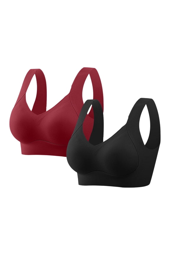 Women's Bras Plus Size Seamless Soft T-Shirt Bras for Everyday Wear Full Coverage Push Up Bralette No Underwire, 2-Pack, Red, 40C