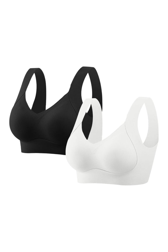 Women's Bras Plus Size Seamless Soft T-Shirt Bras for Everyday Wear Full Coverage Push Up Bralette No Underwire, 2-Pack, White, 34B