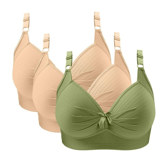 Fatuov Women's Comfort Bras Plus Size Seamless Breathable All Day Bras for Casual Full Coverage Push Up T-Shirt Bras No Underwire, 3-Pack, Green, 36B
