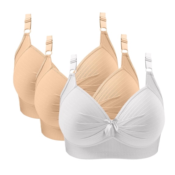 Fatuov Women's Comfort Bras Plus Size Seamless Breathable All Day Bras for Casual Full Coverage Push Up T-Shirt Bras No Underwire, 3-Pack, White, 42B