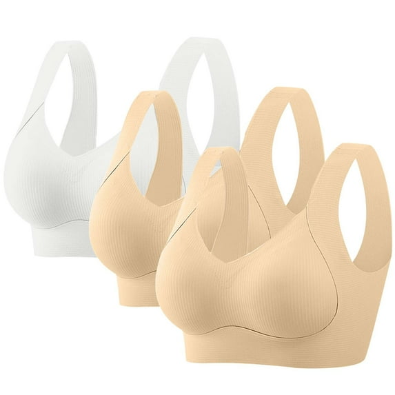 Fatuov Women's Comfort Bras Wireless Seamless Breathable Daily Bras for Casual Full Coverage Push Up Plus Size Bralette, 3-Pack, White, 44C