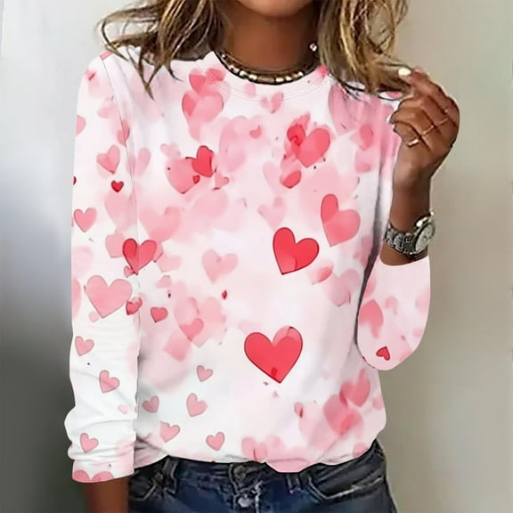 YOTAMI Women's Crewneck Blouse Long Sleeve Valentine's Day Print Pullover Loose Fit Casual Blouse - Valentine's Day Gift for Her