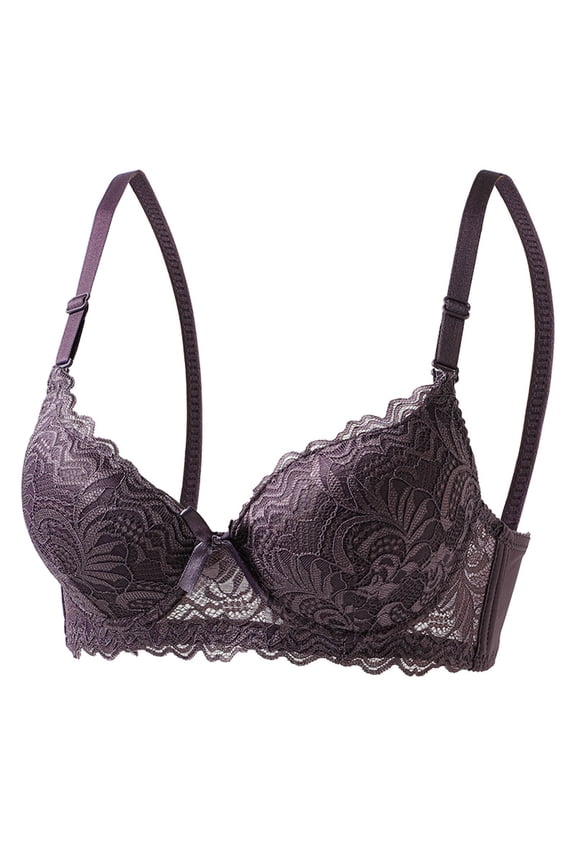 Women's Full Coverage Bra with Underwire Solid Color Push Up Breathable Everyday Bra for Casual, Supportive Lightly Lined Bra 36B, Purple
